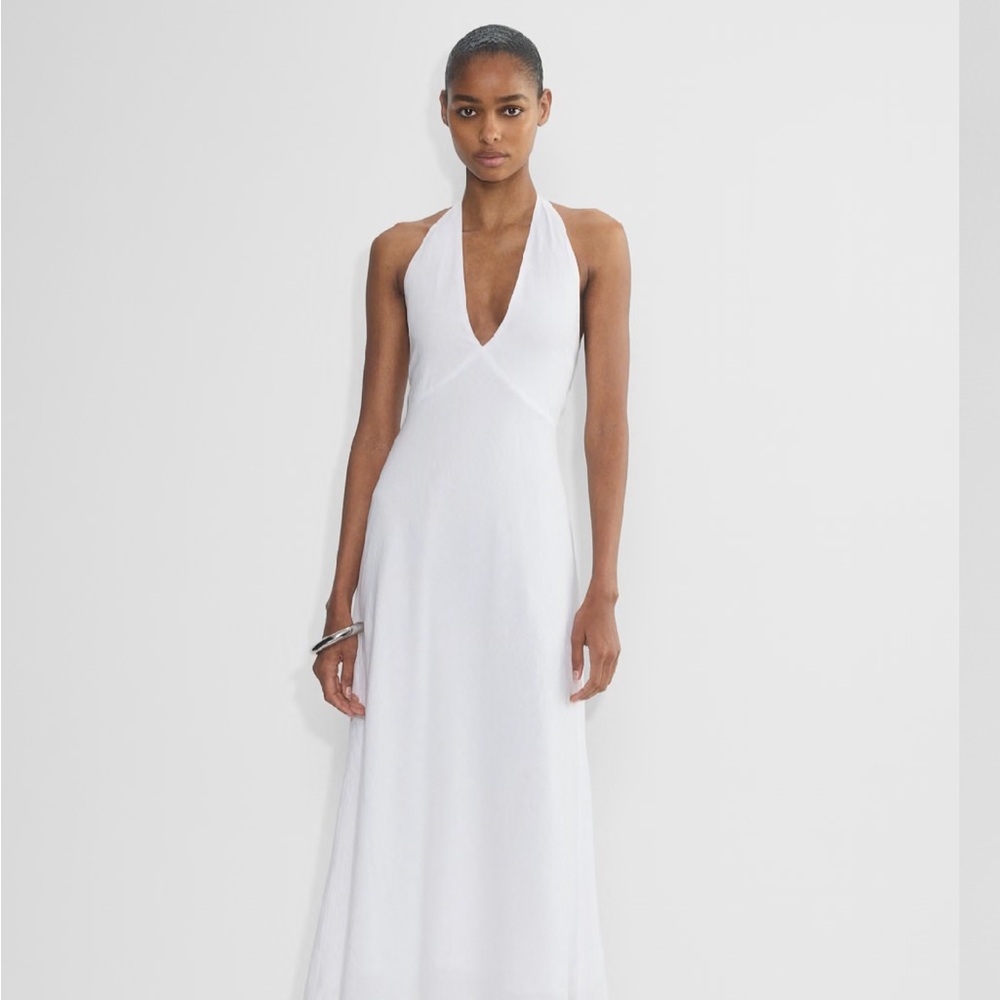 Aritzia White Backless Halter linen Dress